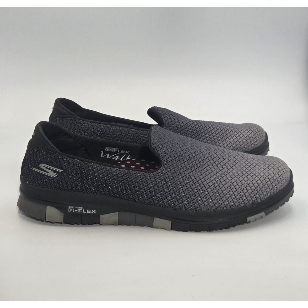 Skechers Go Flex Walk Lotus Black Gray Mesh Slip On Sneakers 14014 Womens 9